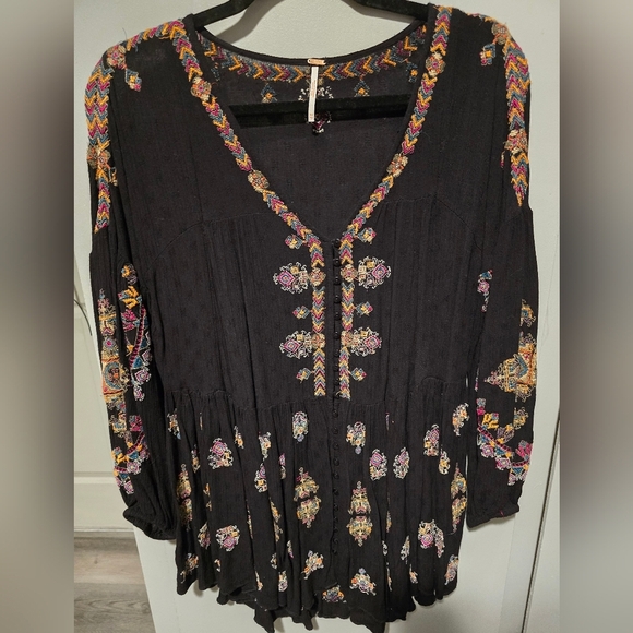 Free People Arianna Embroidered Tunic Boho Tunic Top Mini Dress Oversized XS S M - Picture 4 of 9